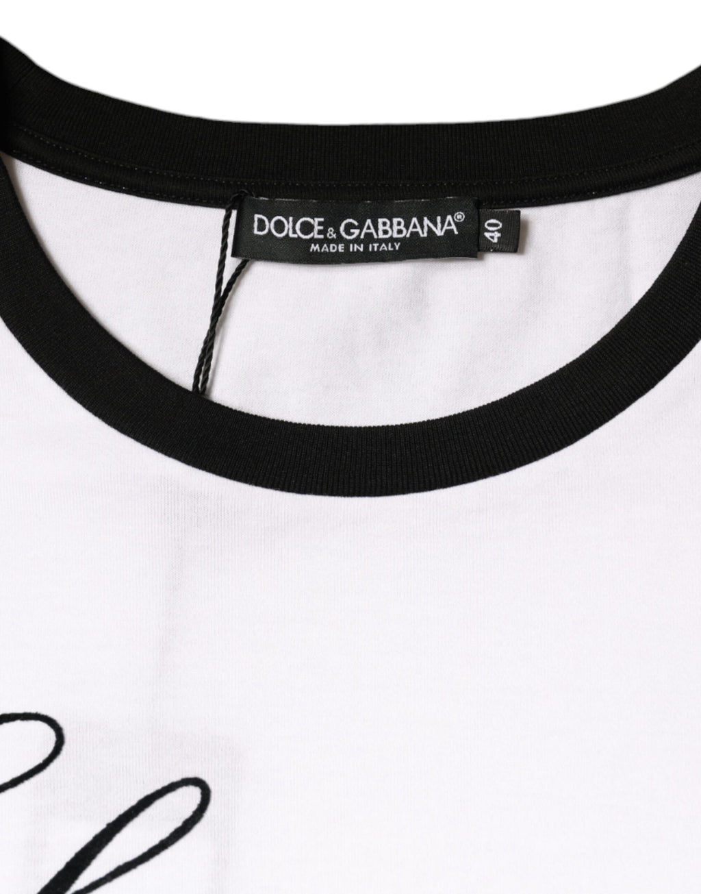 T-shirt blanc Dolce & Gabbana Eleganza Print en coton à manches courtes, motif élégant visible sur le devant.
