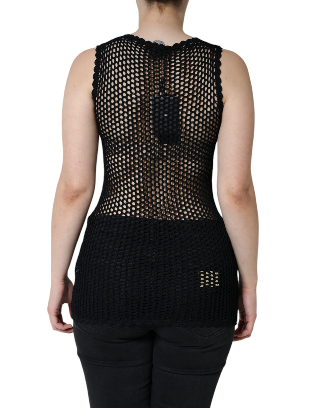 Débardeur sans manches en mesh noir de Dolce & Gabbana, transparente, ajusté, pour un style élégant et moderne.