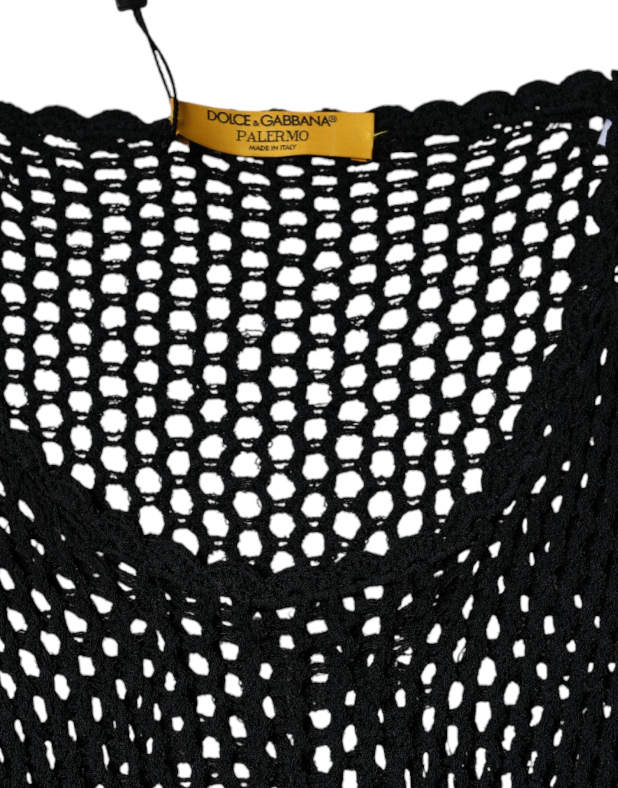 T-shirt sans manches en mesh noir de Dolce & Gabbana, transparent et ajusté, idéal pour un style élégant et moderne.