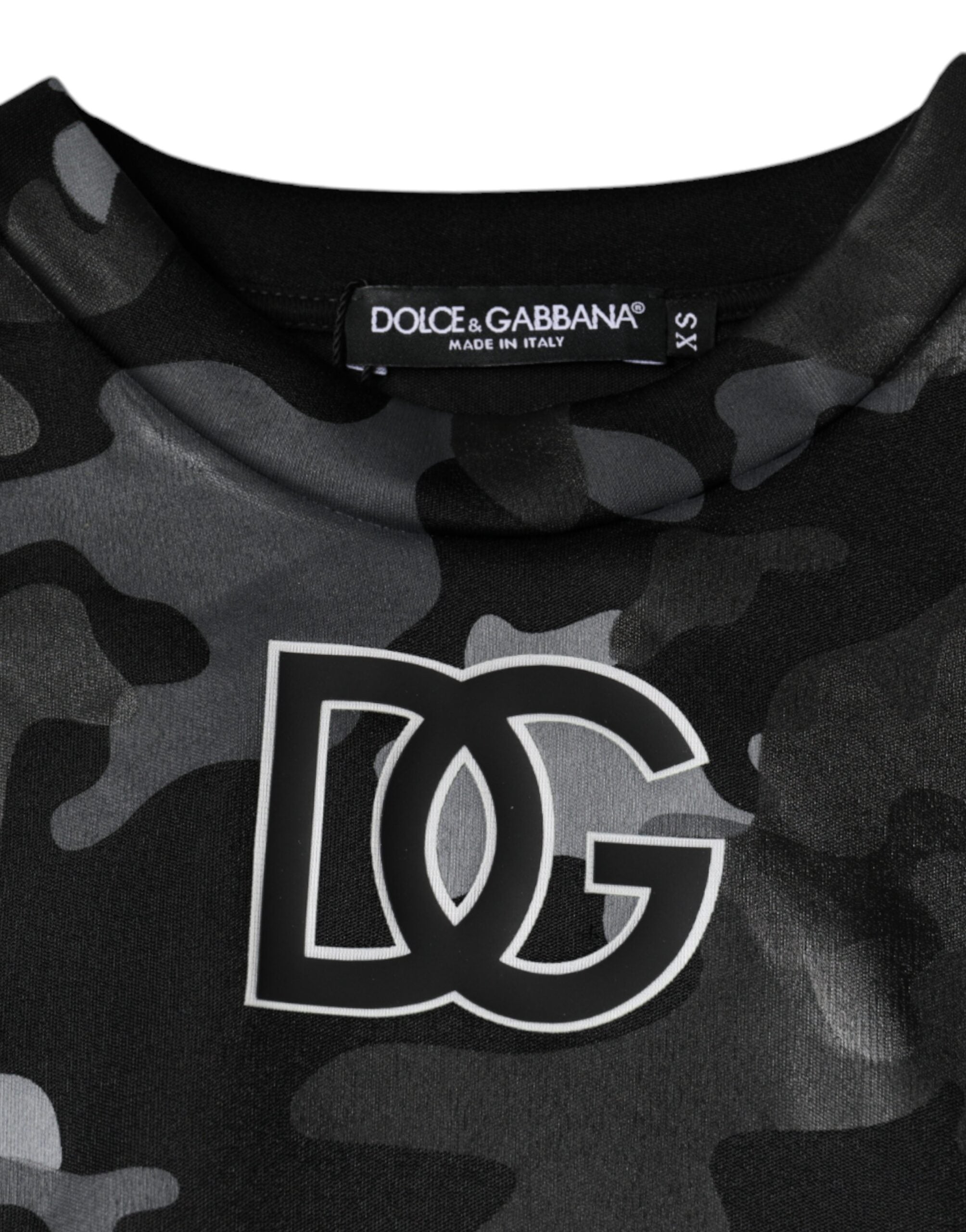 Sweat-shirt noir camouflage à col rond de Dolce & Gabbana, pull décontracté en coton avec motif militaire.
