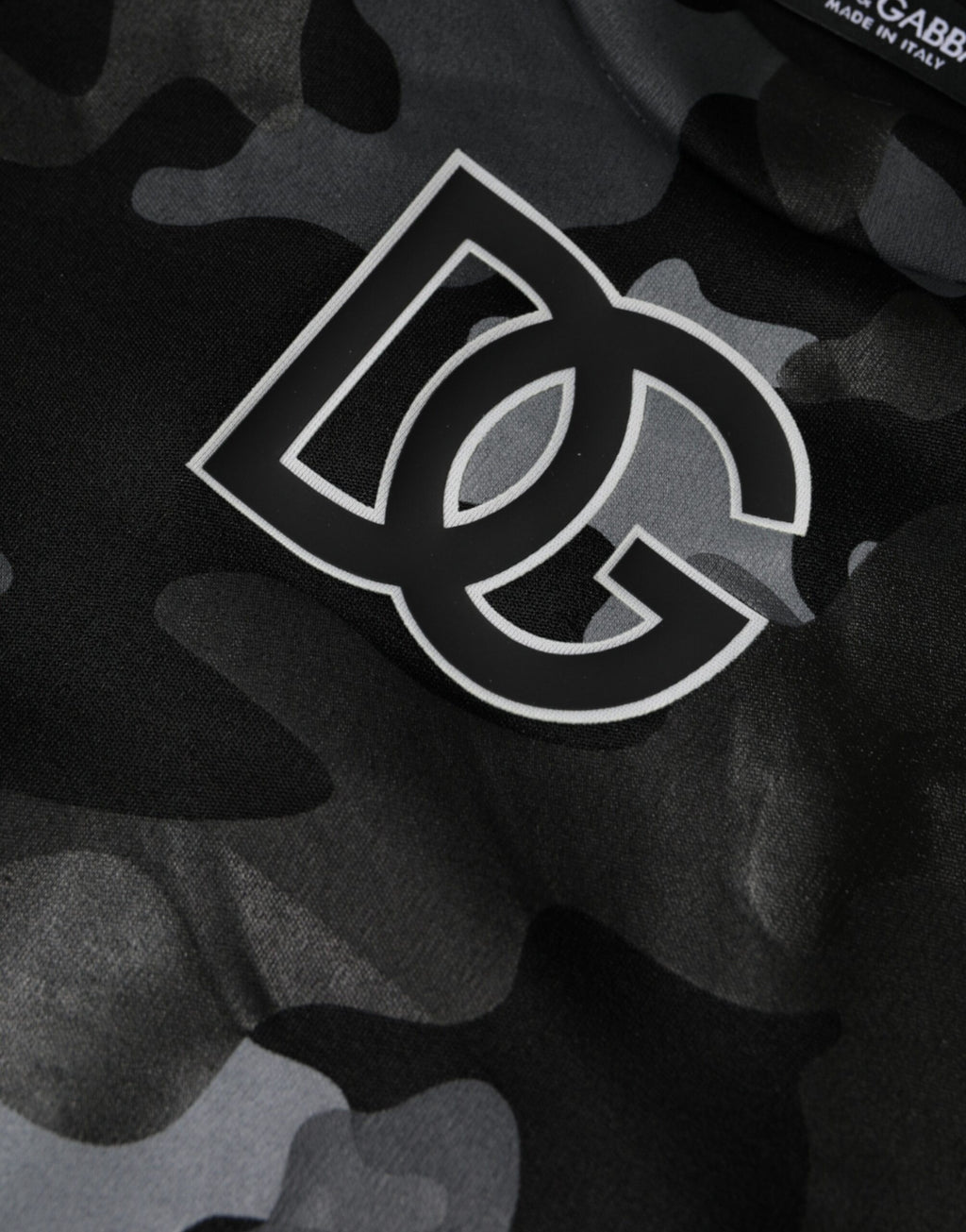 Sweatshirt à col rond Dolce & Gabbana noir avec motif camouflage, pull en coton pour homme ou femme.