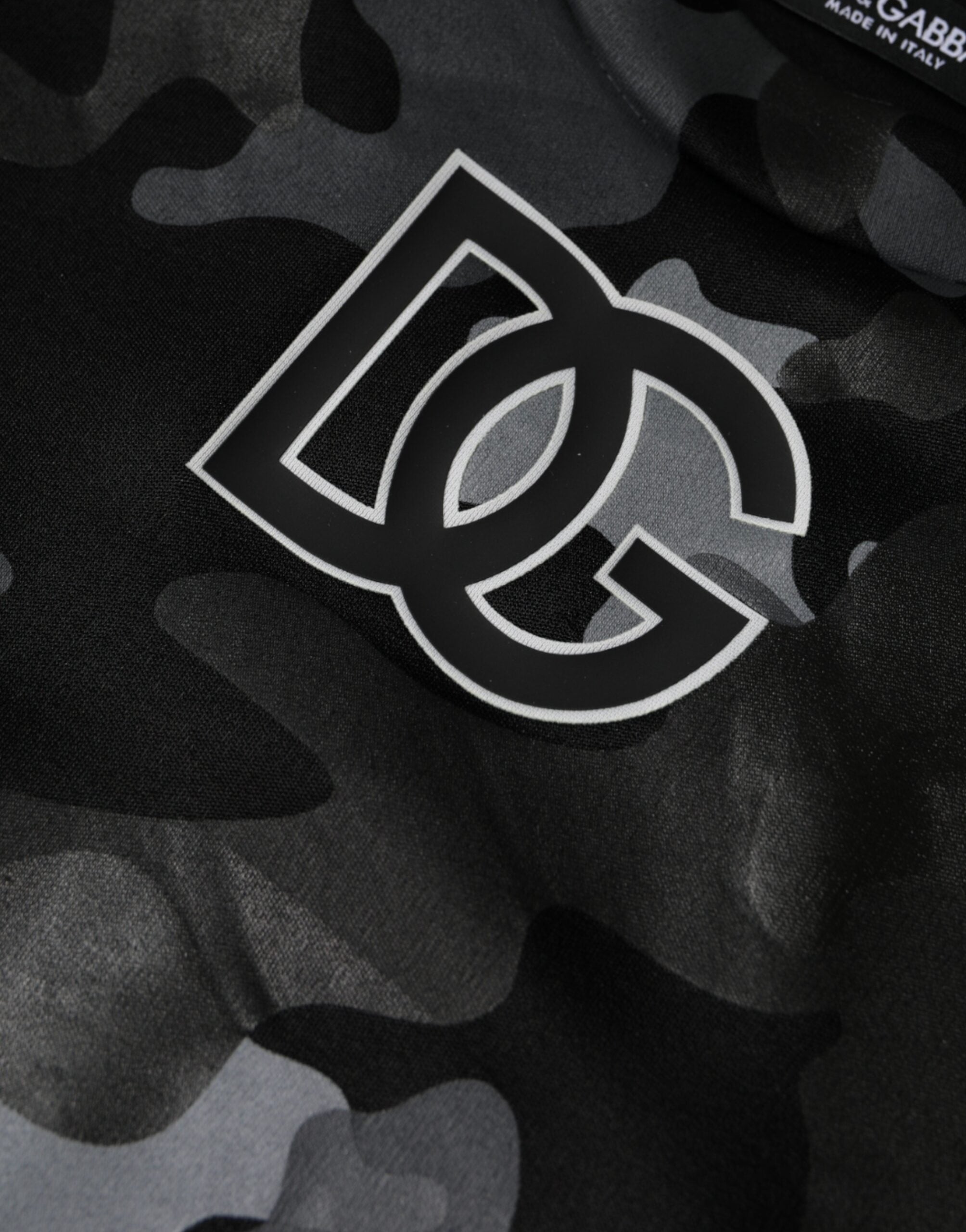 Sweatshirt à col rond Dolce & Gabbana noir avec motif camouflage, pull en coton pour homme ou femme.