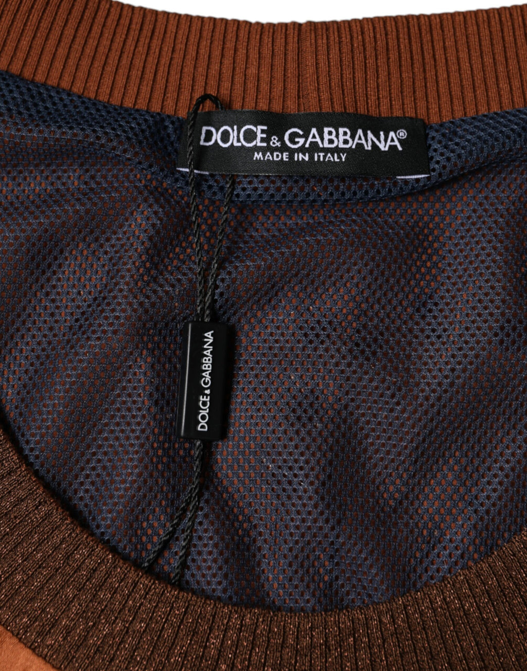 Débardeur sans manches marron Dolce & Gabbana orné de cristaux, élégant et brillant, pour un style luxueux.