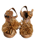 Sandales à talons en raphia brun Dolce & Gabbana avec bride à la cheville et cristaux, chaussures élégantes pour femmes.