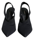 Chaussures à talons Dolce & Gabbana en jersey noir, sandales slingback élégantes et extensibles pour femmes.