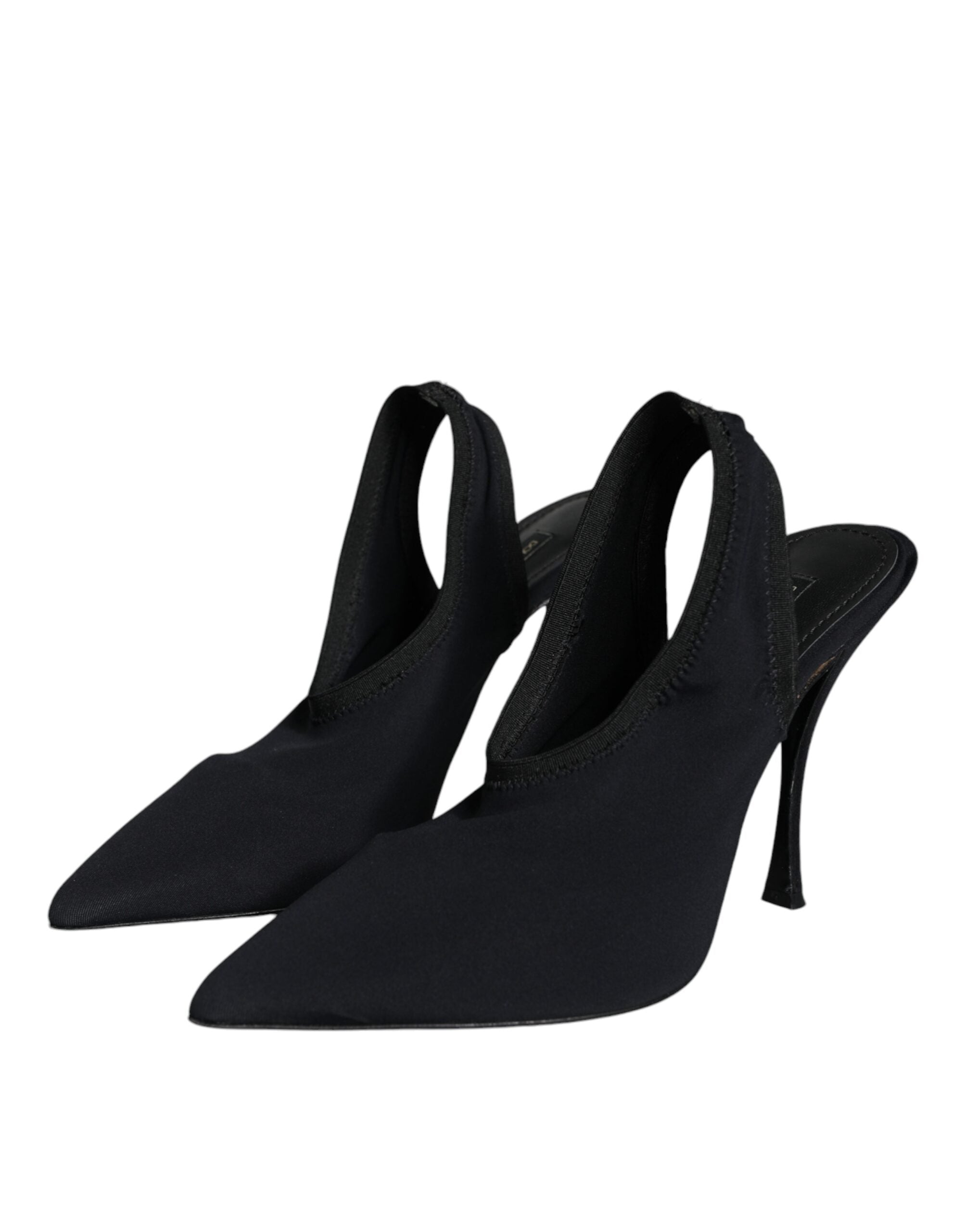 Chaussures à talons Dolce & Gabbana en jersey noir, sandales slingback élégantes et extensibles pour femmes.
