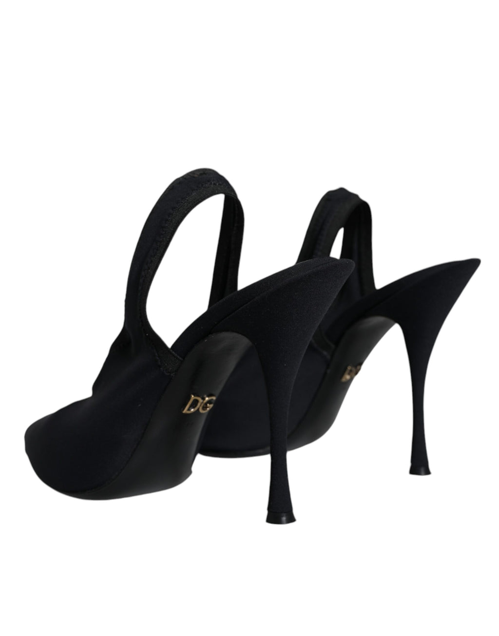 Chaussures à talons en jersey stretch noir Dolce & Gabbana, sandales slingback élégantes et confortables.
