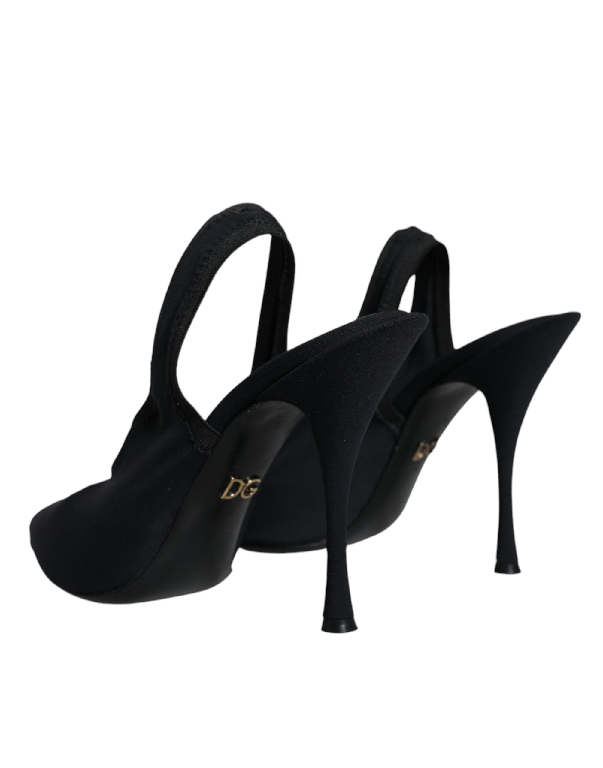 Chaussures à talons en jersey stretch noir Dolce & Gabbana, sandales slingback élégantes et confortables.
