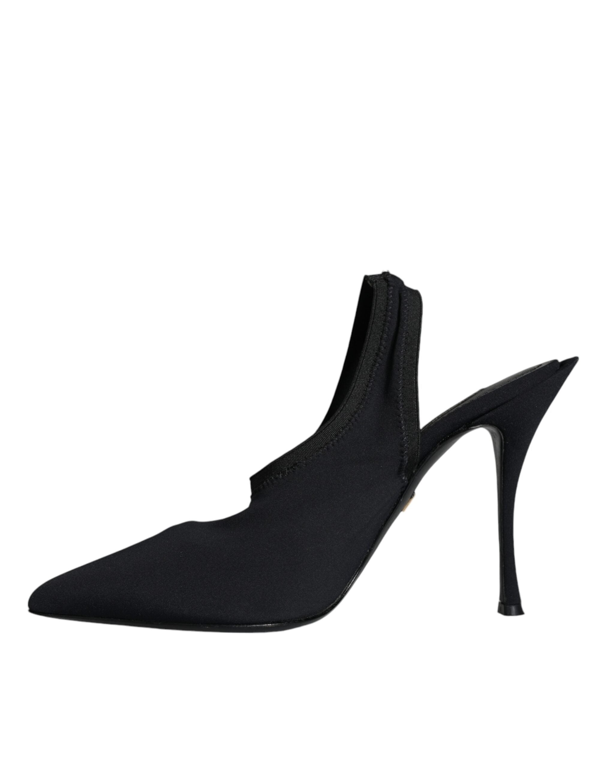 Chaussures à talons Dolce & Gabbana en jersey noir, sandales slingback élégantes et extensibles pour femmes.