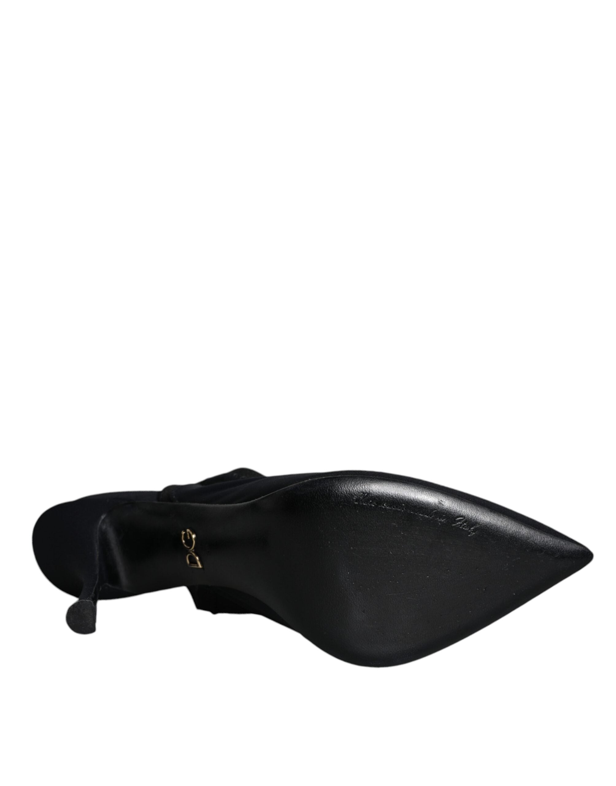 Chaussures à talons Dolce & Gabbana en jersey noir, sandales slingback élégantes avec talons compensés et finition sophistiquée.