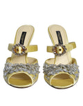 Chaussures Dolce & Gabbana Mary Janes jaunes en satin avec cristaux, sandales élégantes pour femme.
