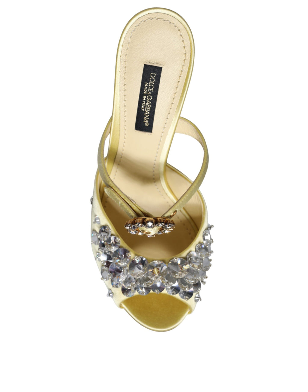 Chaussures Dolce & Gabbana Mary Janes jaunes en satin avec cristaux, sandales élégantes et raffinées pour femmes.