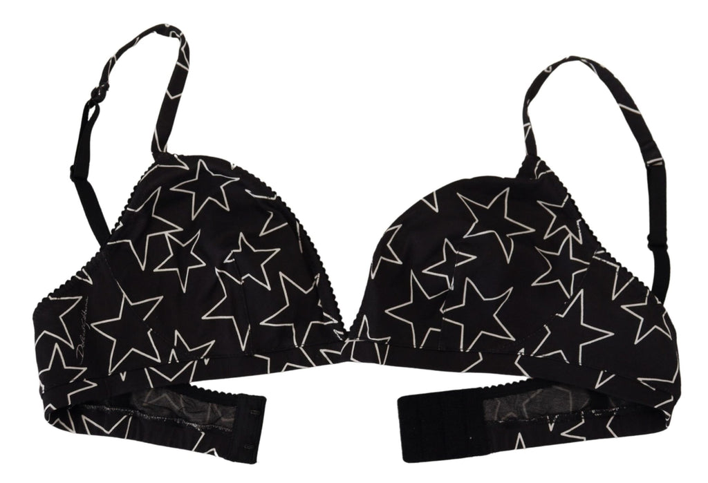 Soutien-gorge coton noir Dolce & Gabbana Millennials Star sans armatures, design élégant avec motif étoile.
