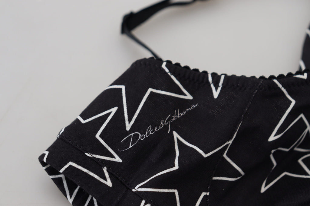 Soutien-gorge noir en coton Dolce & Gabbana Millennials Star, sans armatures, avec motif d'étoiles.