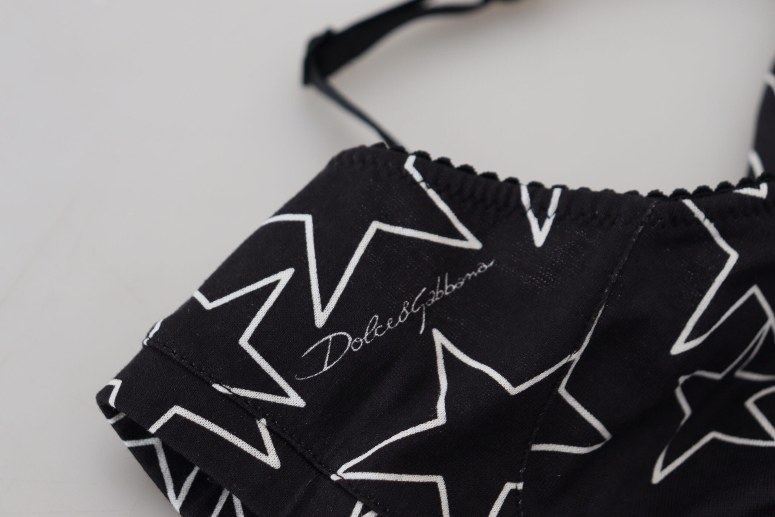 Soutien-gorge noir en coton Dolce & Gabbana Millennials Star, sans armatures, avec motif d'étoiles.
