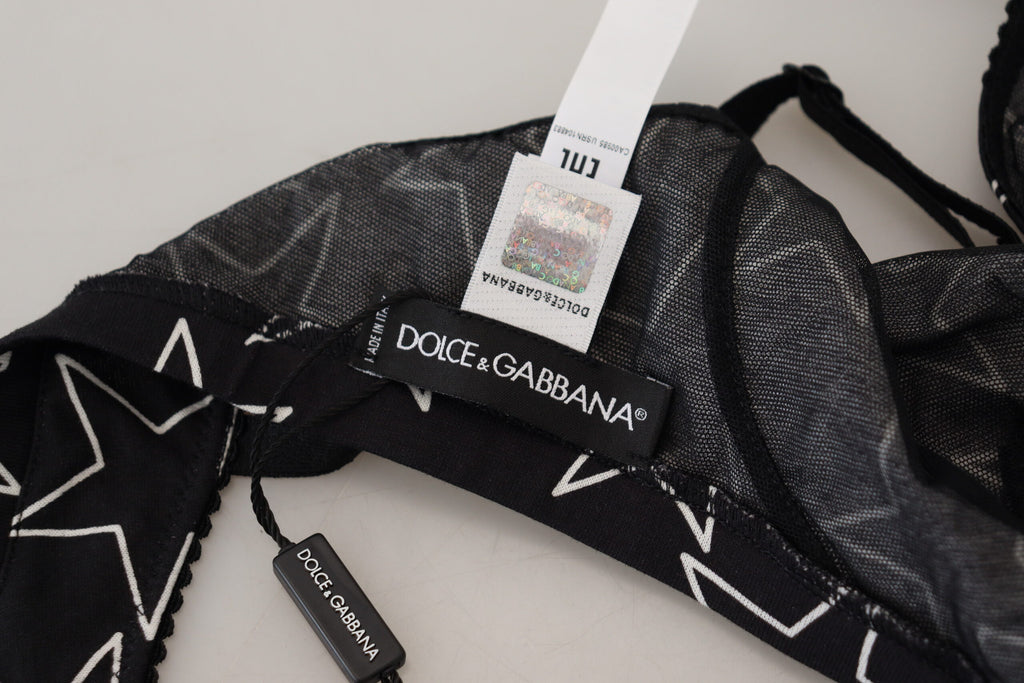 Soutien-gorge coton noir Dolce & Gabbana Millennials Star sans armatures, design avec motifs étoiles pour lingerie élégante