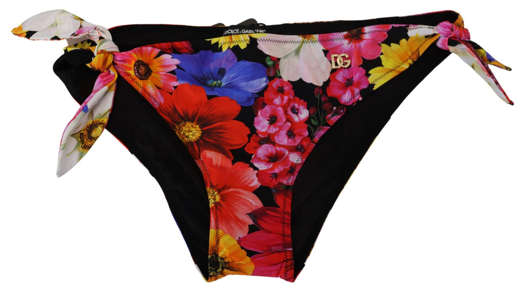 Bas de maillot de bain Dolce & Gabbana noir avec imprimé floral, maillot de bain bikini élégant pour femmes.