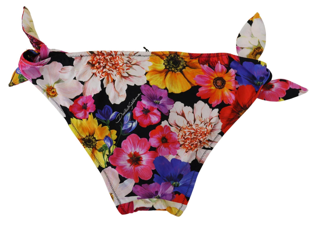 Maillot de bain bikini Dolce & Gabbana à imprimé floral noir, bas de maillot de bain élégants et ajustés.