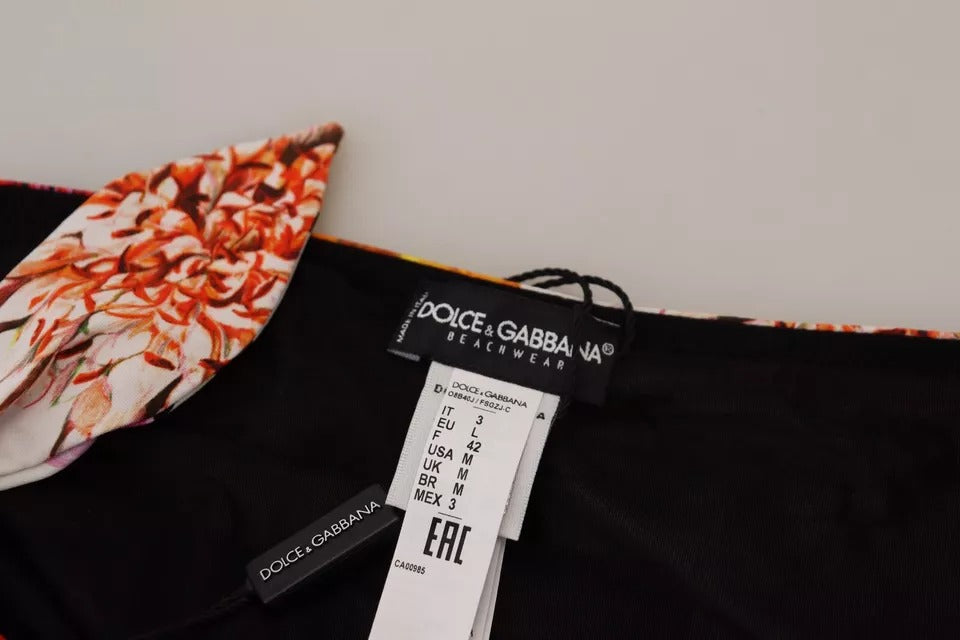 Bas de maillot de bain Dolce & Gabbana noir à imprimé floral, maillot de bain féminin, style élégant et tendance.