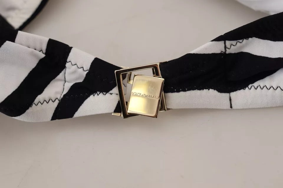 Bikini bandeau noir et blanc à motif zèbre de Dolce & Gabbana, haut de maillot de bain pour femmes.