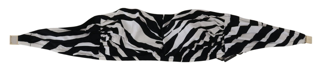 Bikini bandeau noir et blanc à motif zèbre de Dolce & Gabbana, haut de maillot de bain élégant pour femmes.