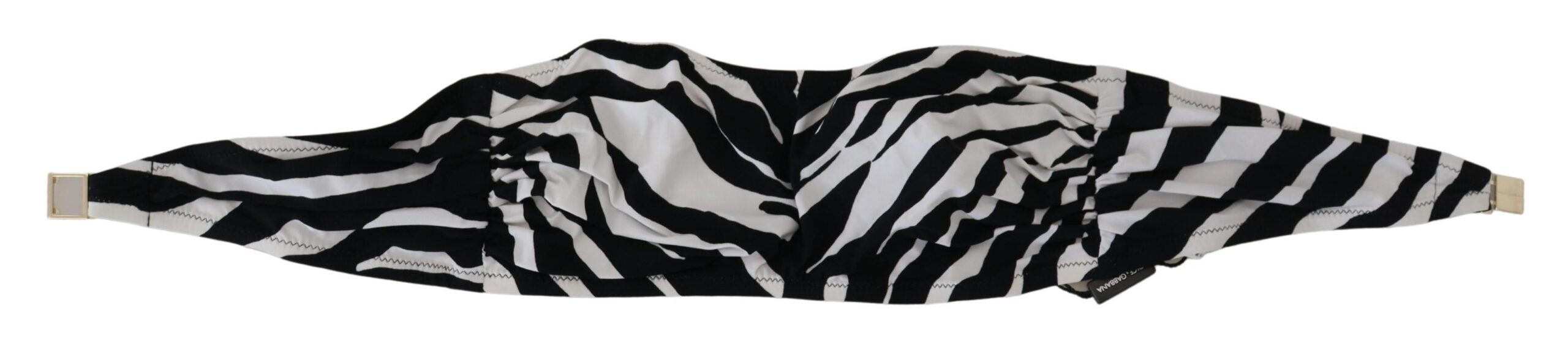 Bikini bandeau noir et blanc à motif zèbre de Dolce & Gabbana, haut de maillot de bain élégant pour femmes.