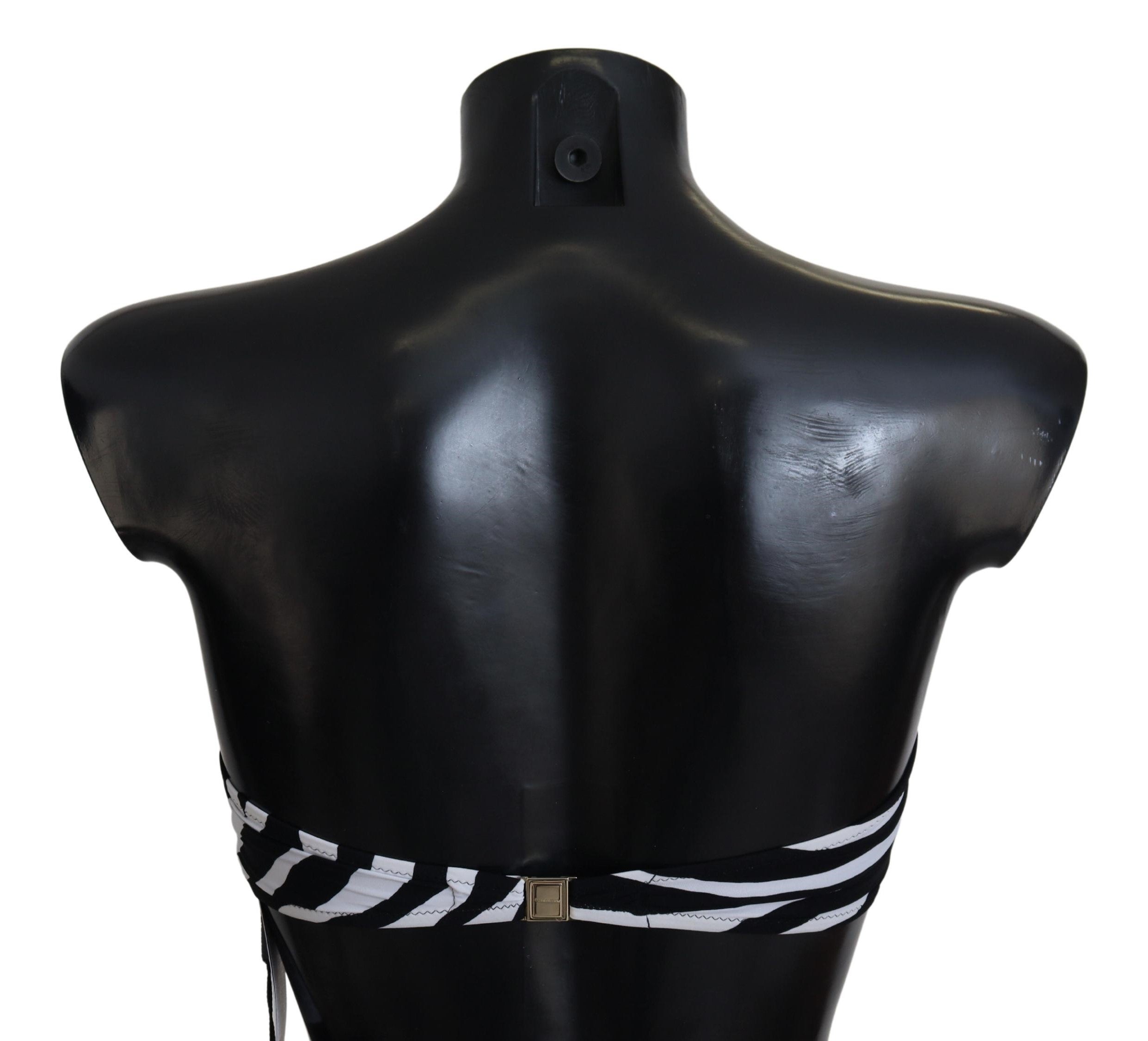 Maillot de bain bandeau Dolce & Gabbana à imprimé zèbre noir et blanc, top de bikini élégant et tendance.