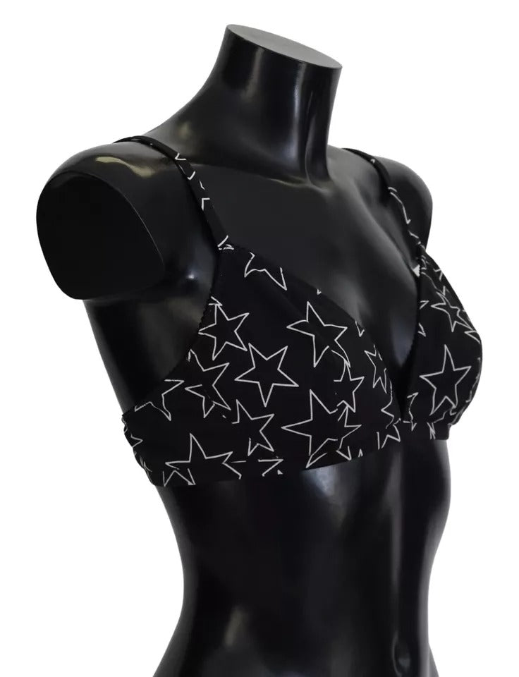Soutien-gorge en coton noir Dolce & Gabbana Millennials Star sans armatures, design avec étoiles, sous-vêtements élégants pour femmes