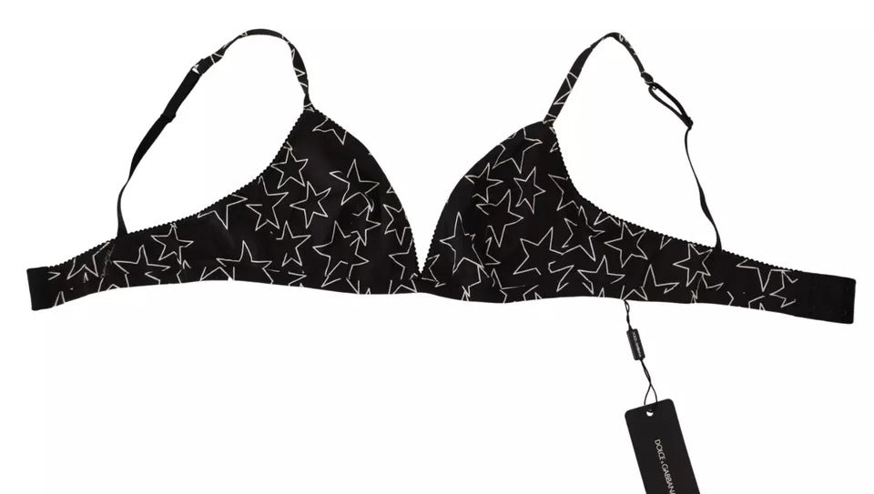 Soutien-gorge coton noir Dolce & Gabbana Millennials Star sans armatures, détails étoilés et design moderne.