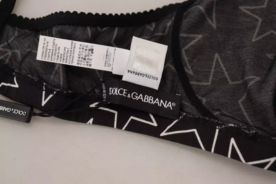 Soutien-gorge en coton noir Dolce & Gabbana Millennials Star sans armatures, design élégant avec motifs étoiles.