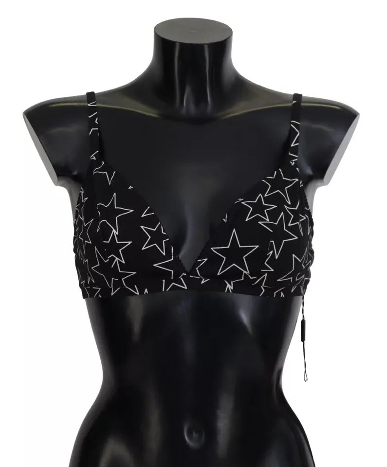 Soutien-gorge coton noir Dolce & Gabbana Millennials Star sans armatures, design élégant avec étoiles blanches.