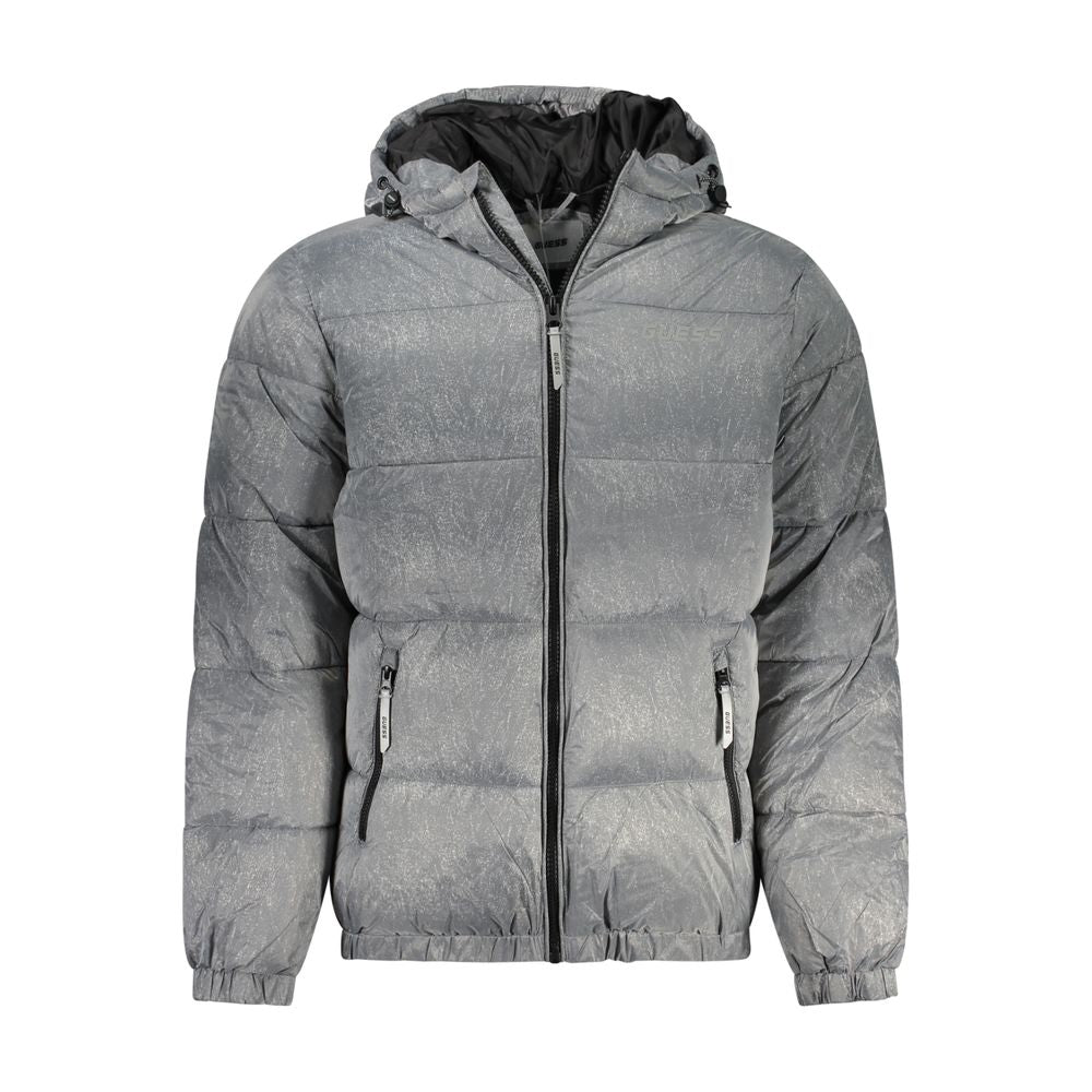 Veste grise en polyamide de Guess Jeans, coupe légère et décontractée, avec fermeture éclair et col montant visible.