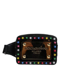 Ceinture en cuir noir Dolce & Gabbana avec logo LED, sac banane à la taille, design élégant et moderne.