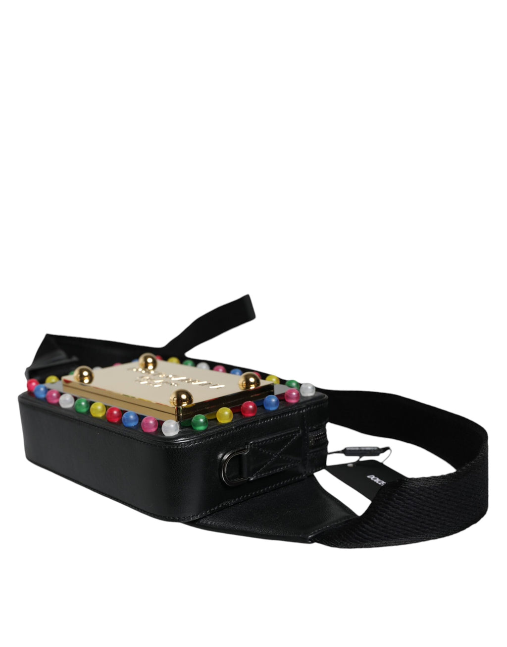 Ceinture en cuir noir Dolce & Gabbana avec logo LED intégrée, sac banane élégante et pratique pour la taille.