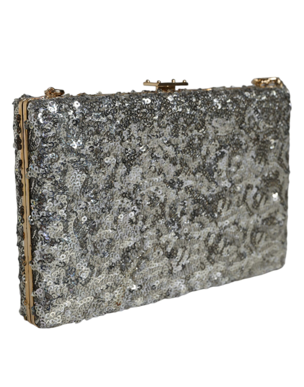 Pochette de soirée en argent avec sequins Dolce & Gabbana, sac bandoulière élégant et brillant pour occasion spéciale.