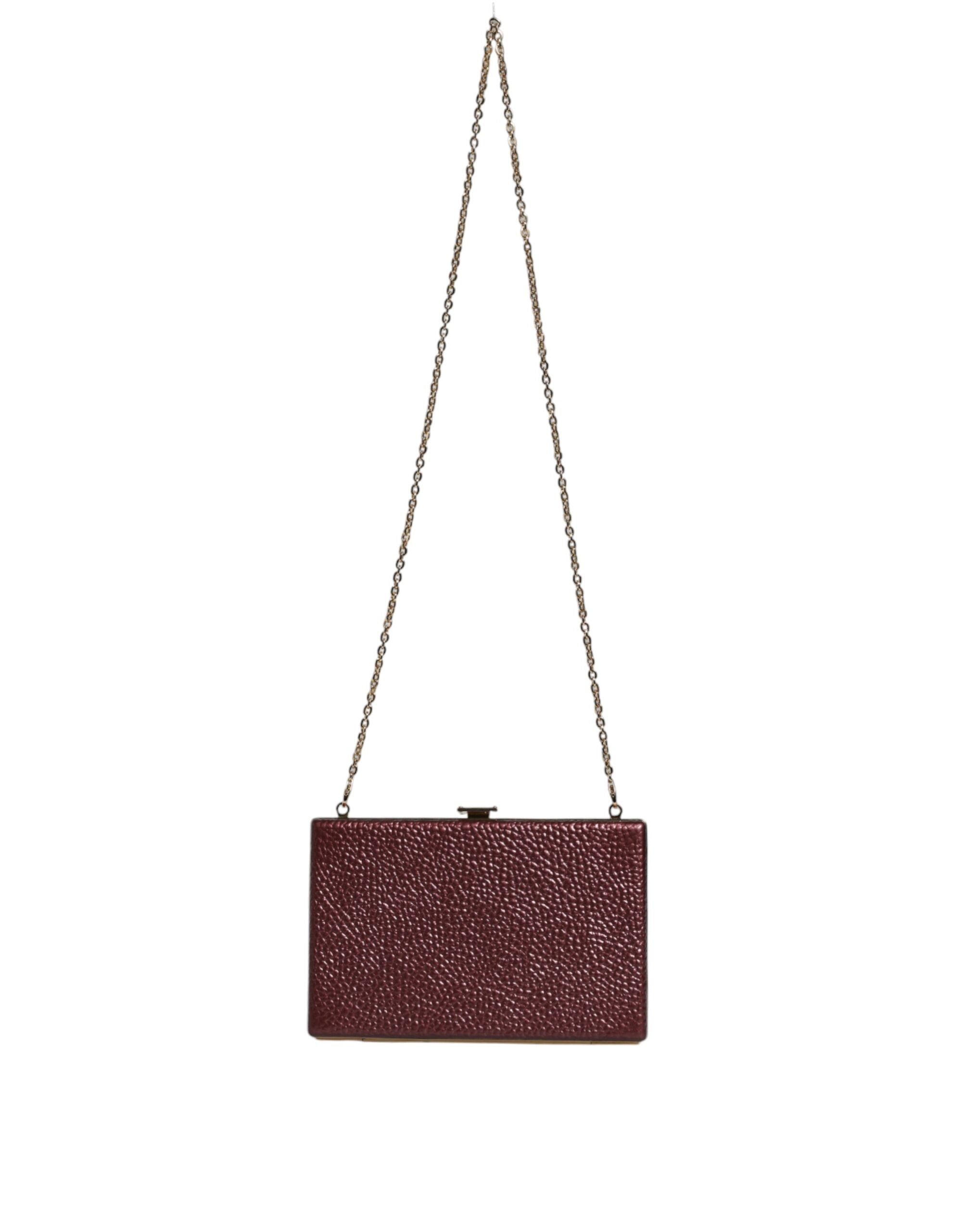 Sac clutch en cuir marron bivoque de soirée Dolce & Gabbana, élégant et compact avec bandoulière.