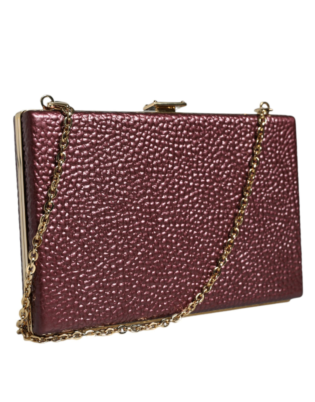 Sac clutch en cuir bordeaux Dolce & Gabbana, pochette de soirée élégante avec bandoulière pour femme.