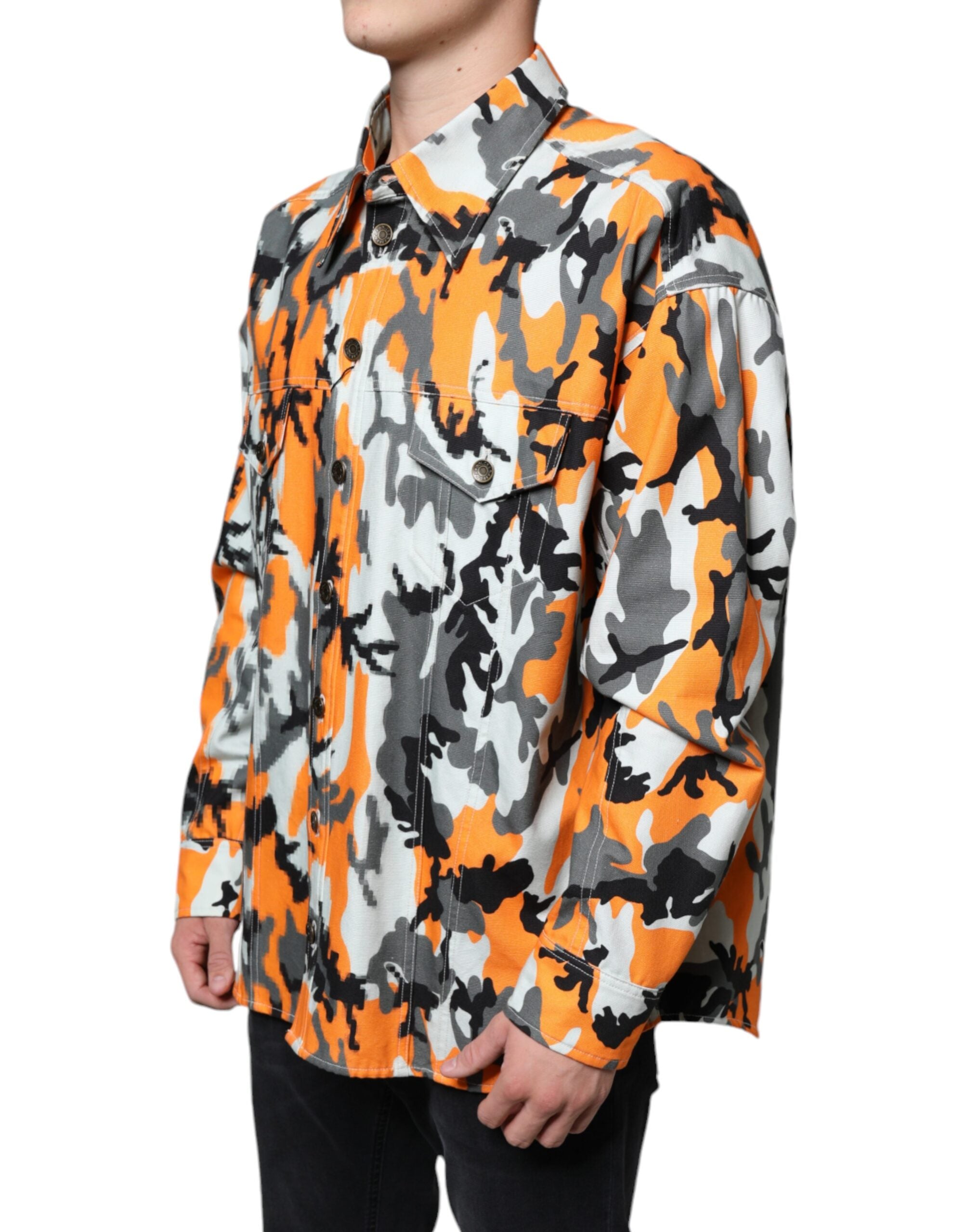 Veste en jean en coton camouflage multicolore avec col pour homme de Dolce & Gabbana.