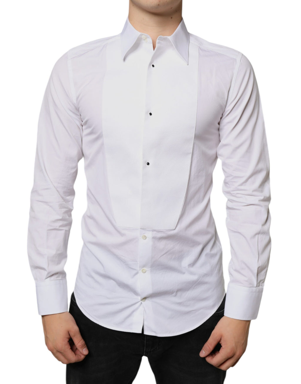 Chemise blanche Dolce & Gabbana en coton popeline pour homme, avec col formel et boutons visibles sur la chemise.