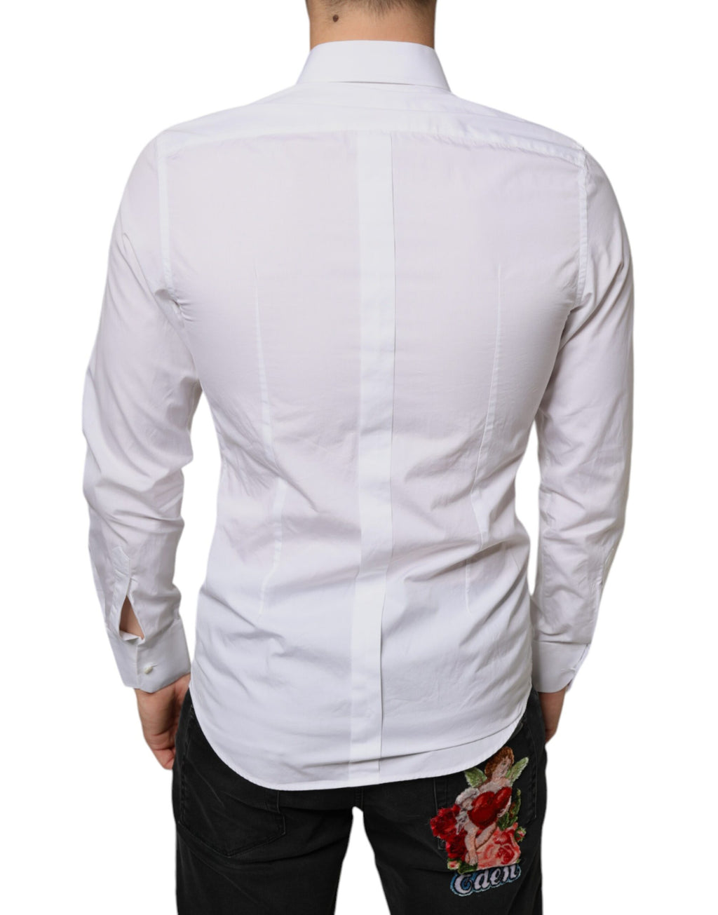 Chemise formelle blanche en coton popeline de Dolce & Gabbana, avec col classique et boutons apparents.