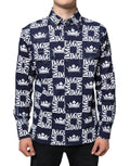 Chemise slim en coton Dolce & Gabbana avec imprimé logo couronne bleue et logo Dolce & Gabbana visible.