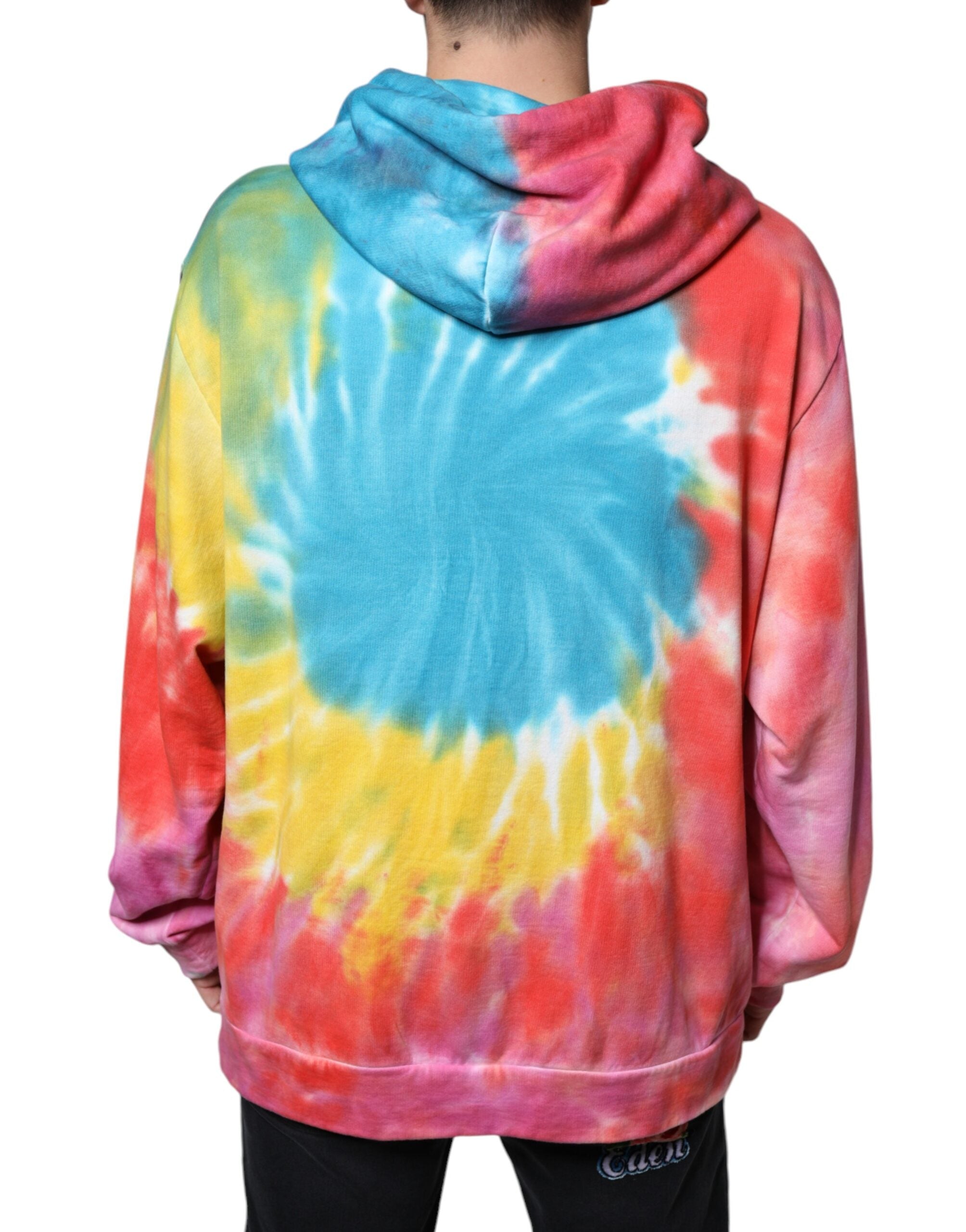 Sweat à capuche multicolore en tie-dye de Dolce & Gabbana, pull-over décontracté avec logo et design vibrant.