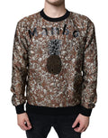 Pull à manches longues Dolce & Gabbana en jacquard marron avec motif ananas Mambo, détails texturés élégants.