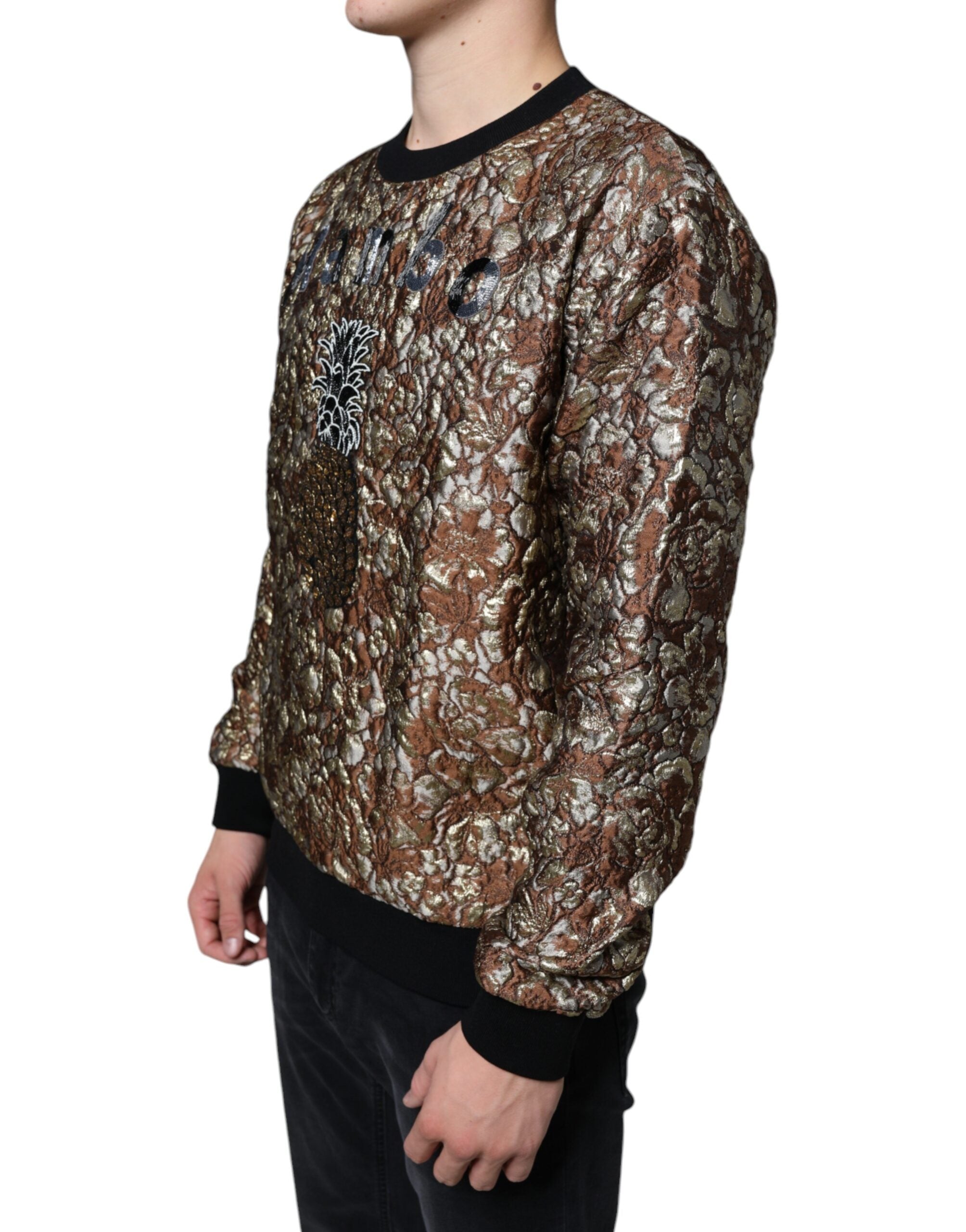 Pull Dolce & Gabbana en jacquard marron Mambo Ananas, sweat-shirt élégant avec motif texturé.
