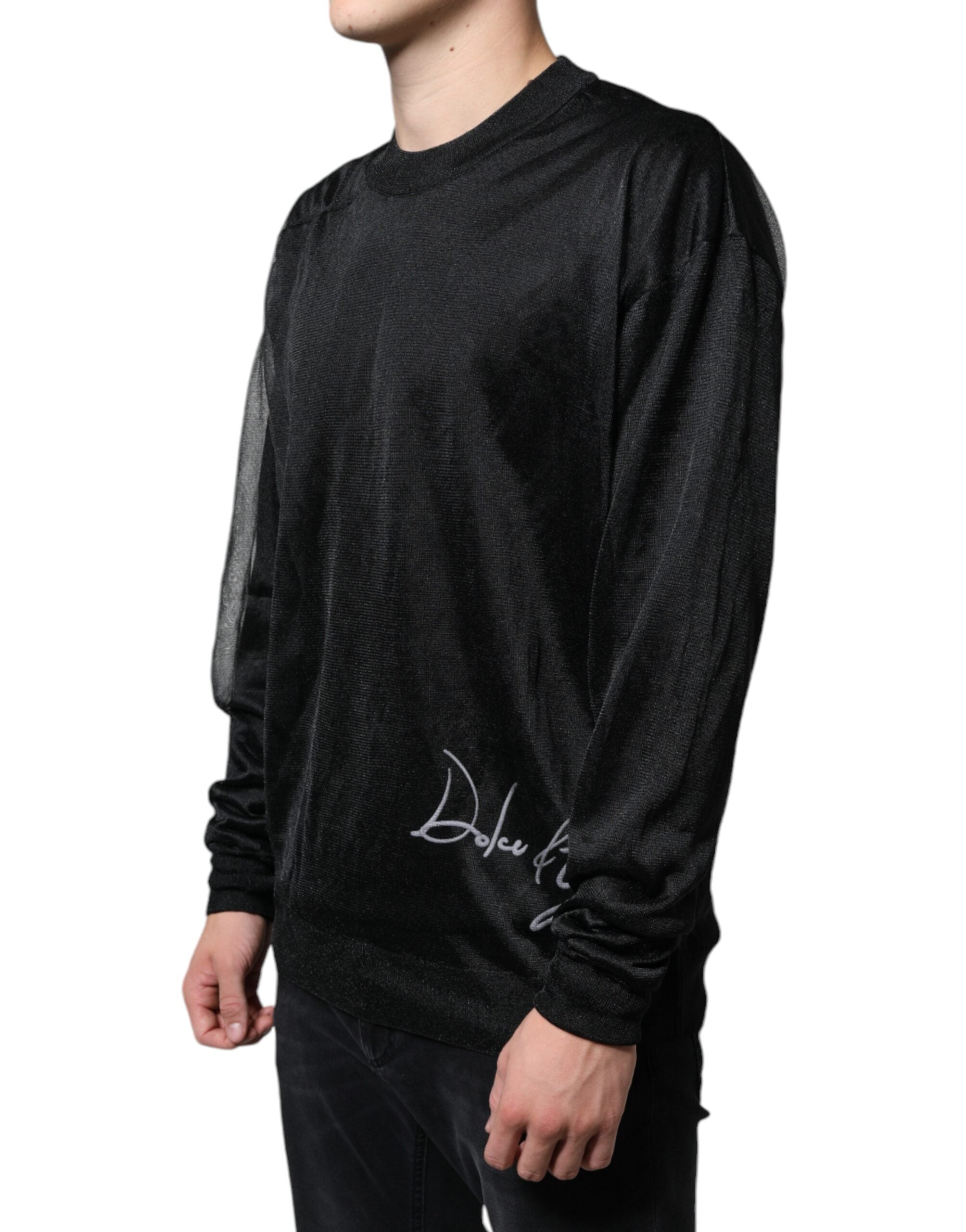 Sweat-shirt Dolce & Gabbana en polyester noir avec col rond et manches longues, vue de face.