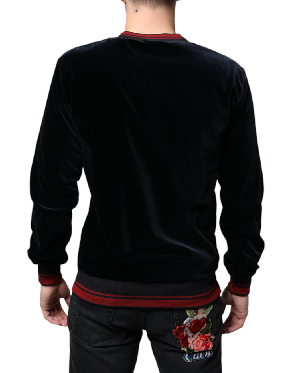 Sweat-shirt Dolce & Gabbana à col rond en jacquard multicolore, motif sophistiqué et tissu texturé visible sur l'image.