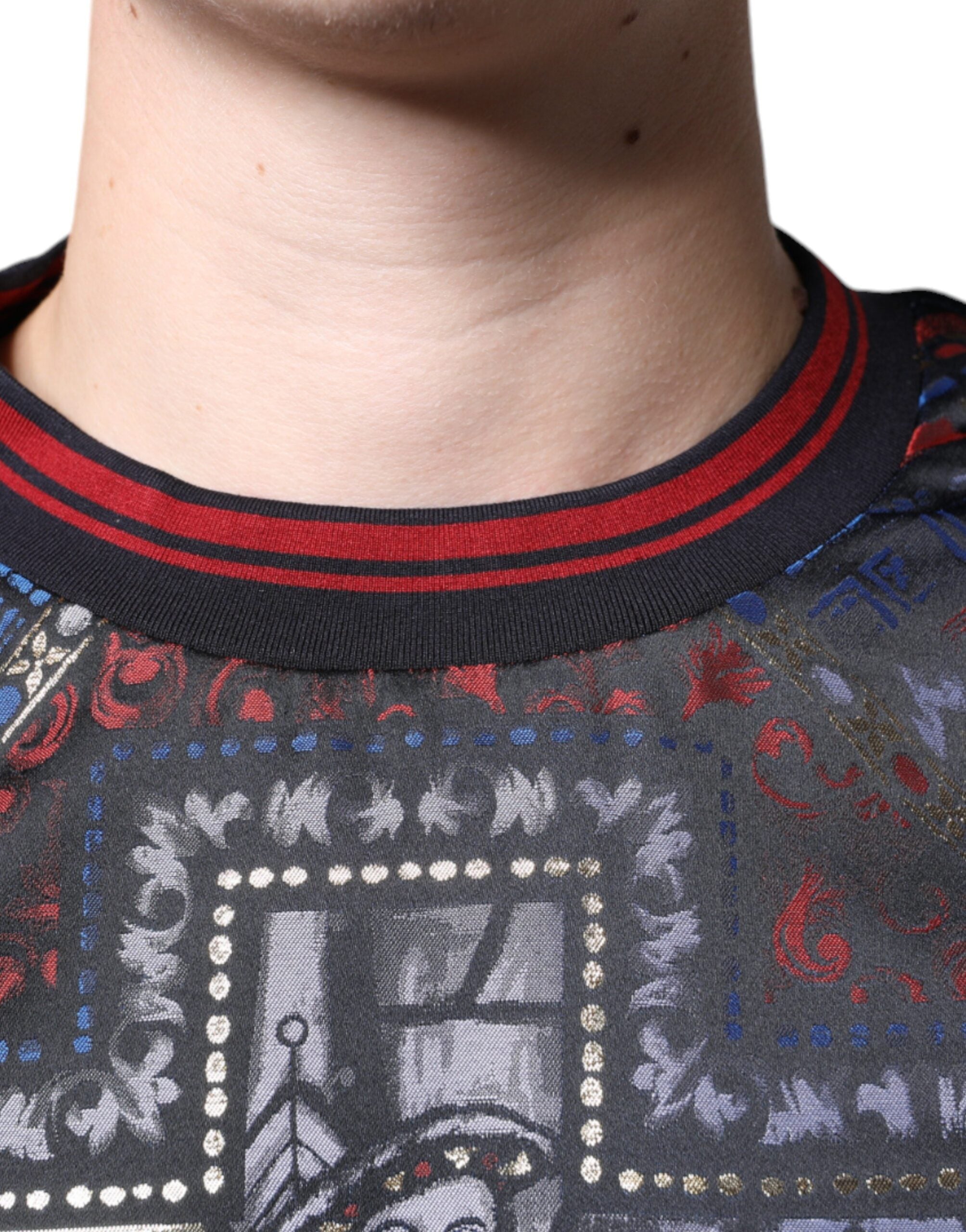 Pull à col rond Dolce & Gabbana en jacquard multicolore, sweat-shirt confortable avec motif élégant.