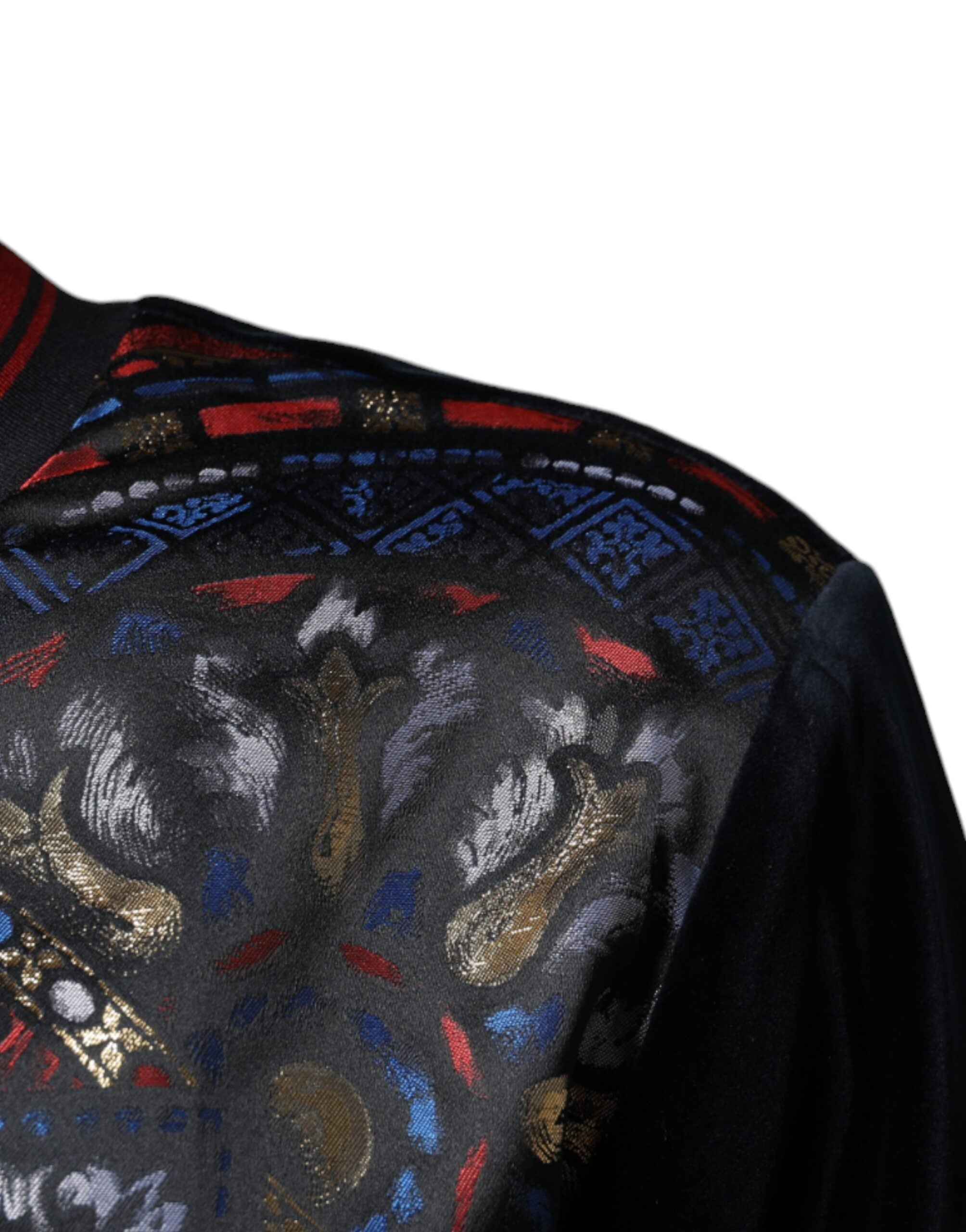 Sweatshirt à col rond en jacquard multicolore de Dolce & Gabbana, pull en laine à motifs colorés et détails élégants.