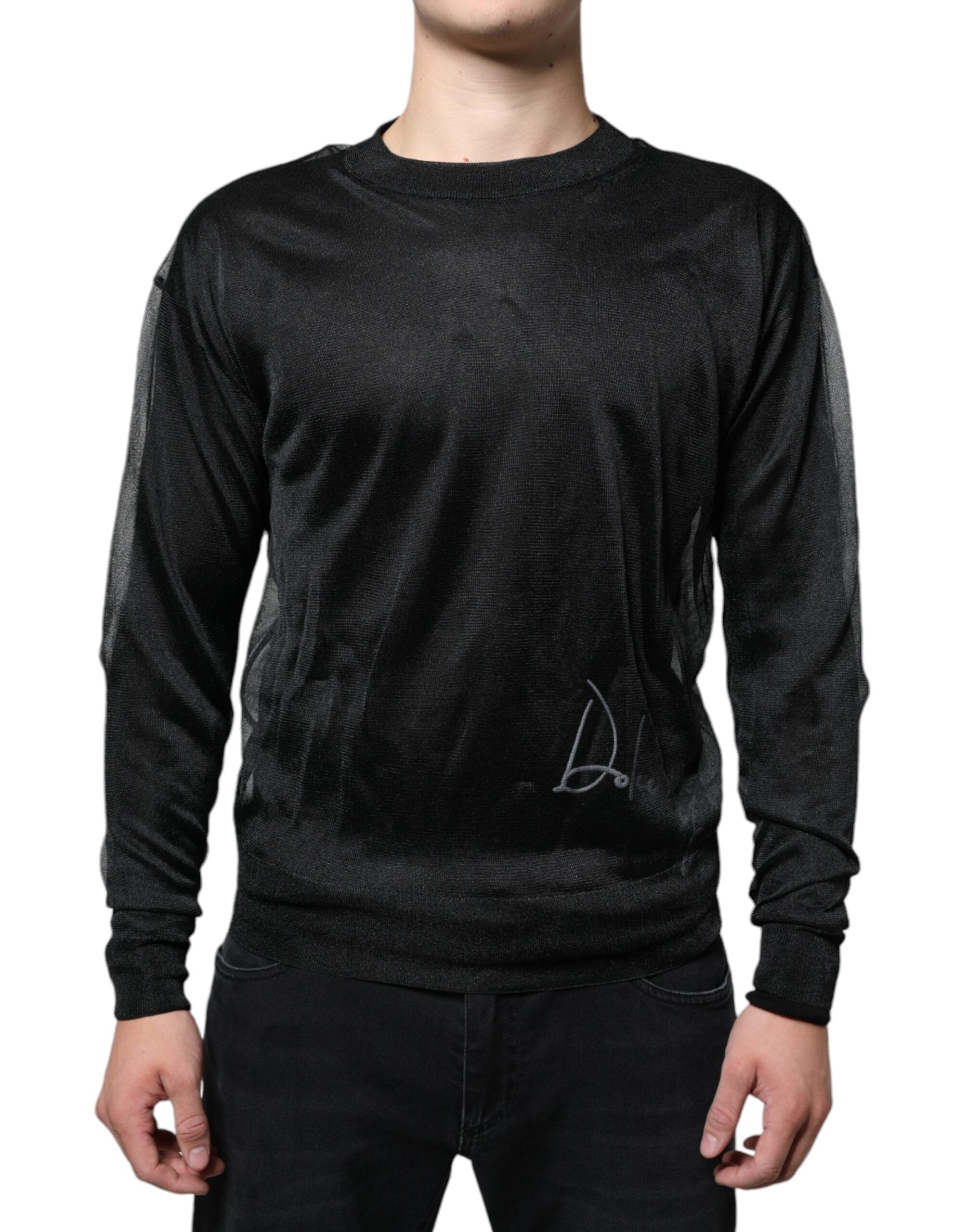 Sweat-shirt à capuche en polyester noir de Dolce & Gabbana, pull-over décontracté avec logo de marque visible.