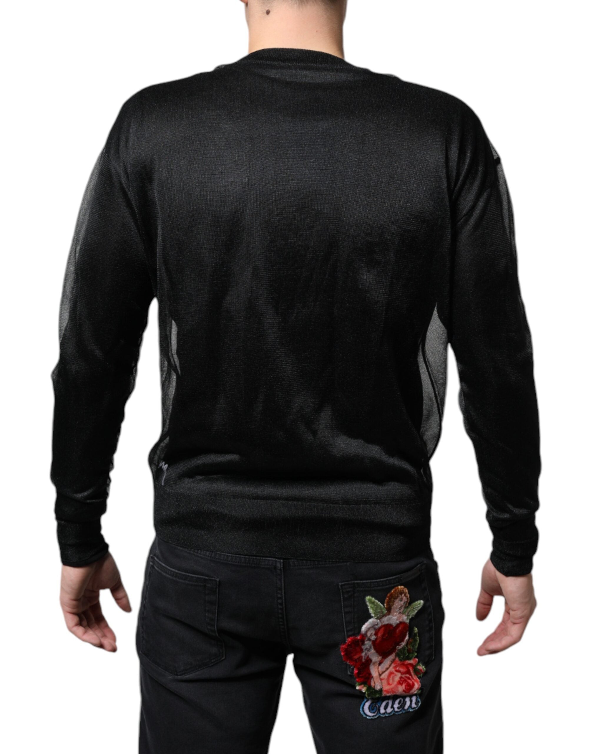 Sweat à capuche en polyester noir de Dolce & Gabbana, pull-over élégant avec logo de la marque visible.